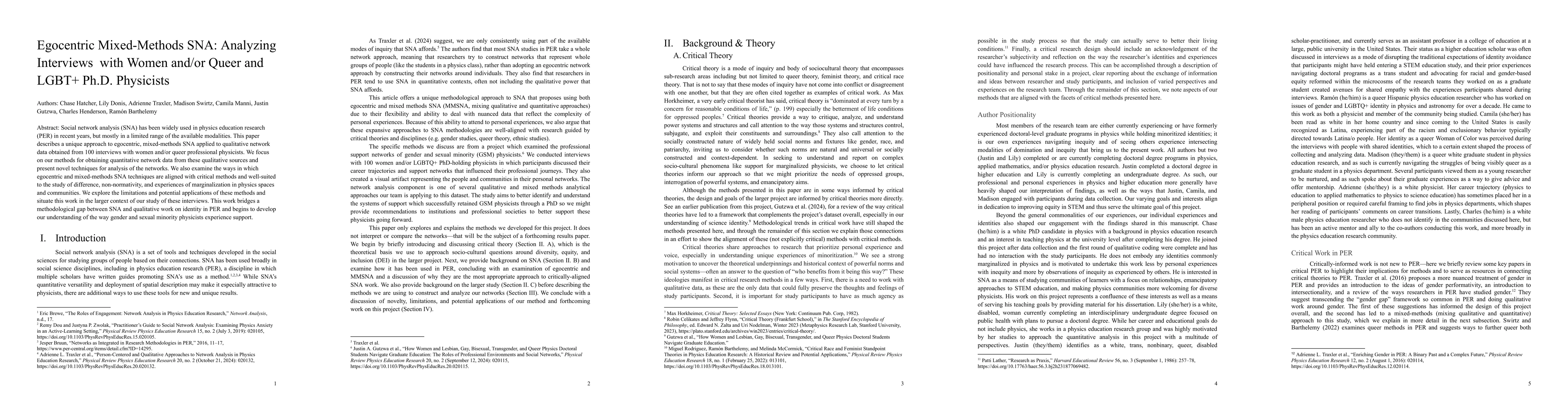 Thumbnail for Egocentric Mixed-Methods SNA: Analyzing Interviews with Women and/or
  Queer and LGBT+ Ph.D. Physicists