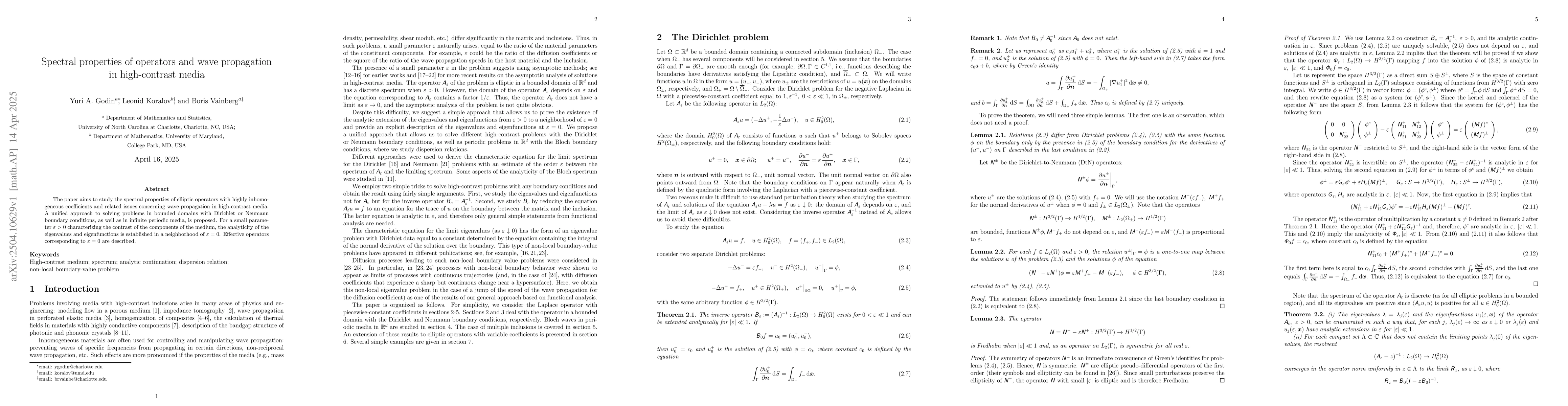 Thumbnail for Spectral properties of operators and wave propagation in high-contrast
  media