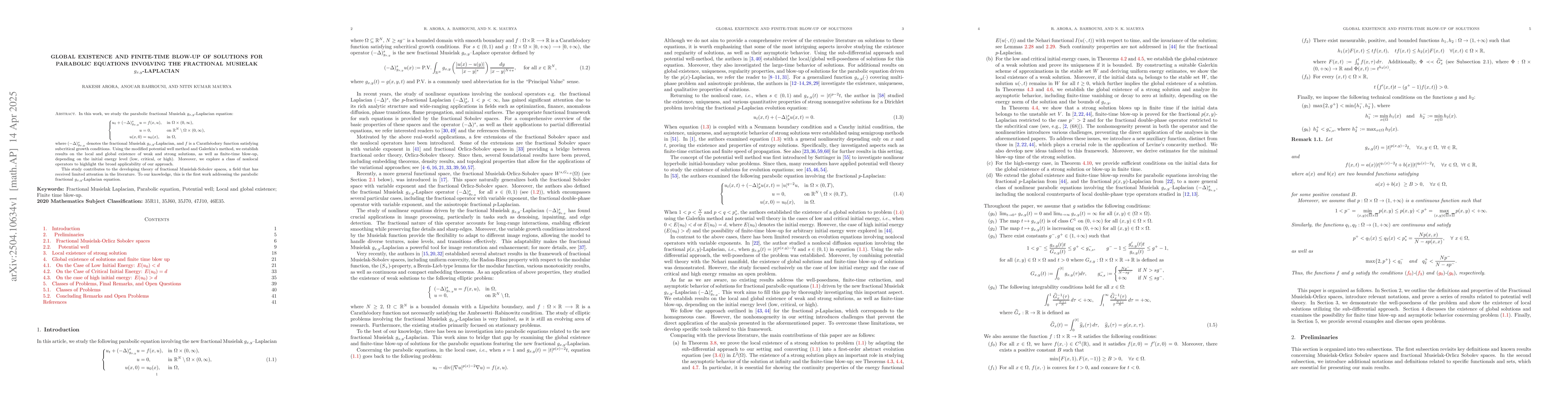 Thumbnail for Global Existence and Finite-Time Blow-Up of Solutions for Parabolic
  Equations Involving the Fractional Musielak $g_{x,y}$-Laplacian