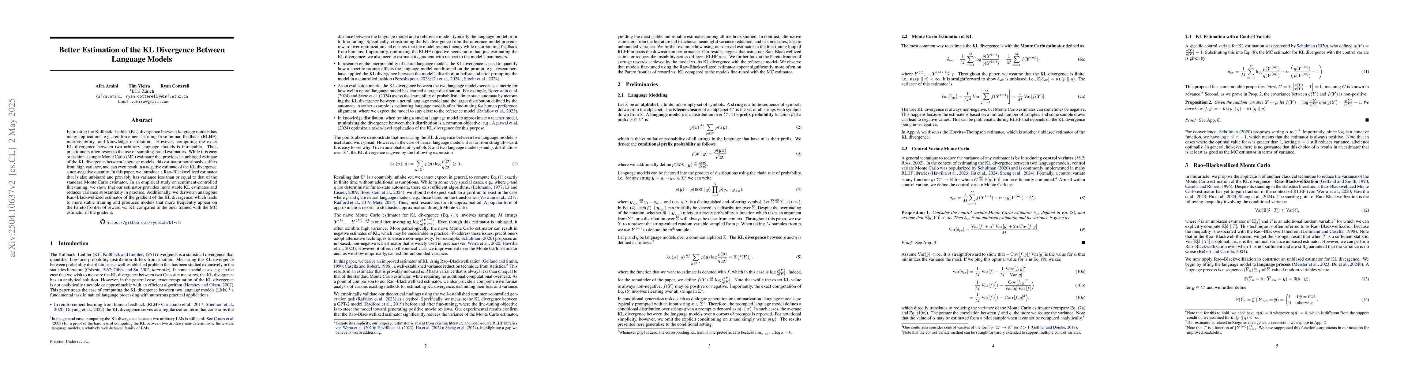 Thumbnail for Better Estimation of the KL Divergence Between Language Models