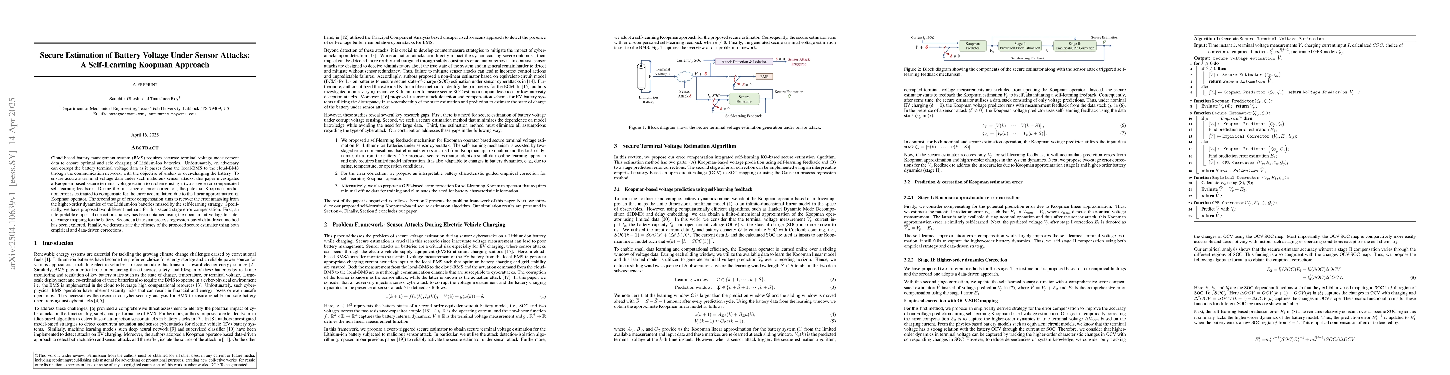 Thumbnail for Secure Estimation of Battery Voltage Under Sensor Attacks: A
  Self-Learning Koopman Approach