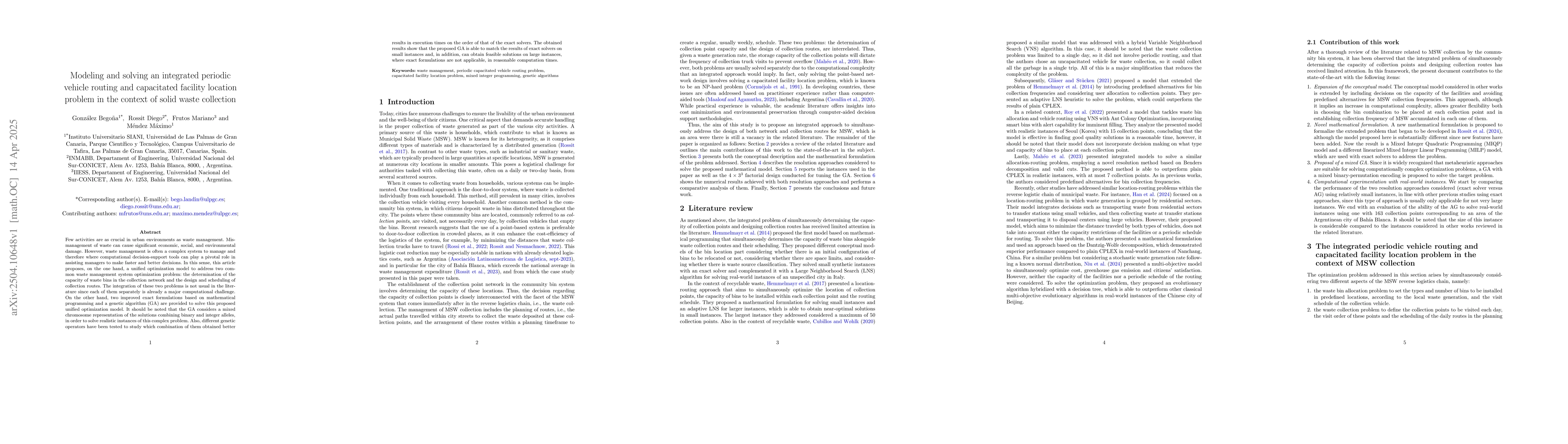 Thumbnail for Modeling and solving an integrated periodic vehicle routing and
  capacitated facility location problem in the context of solid waste
  collection