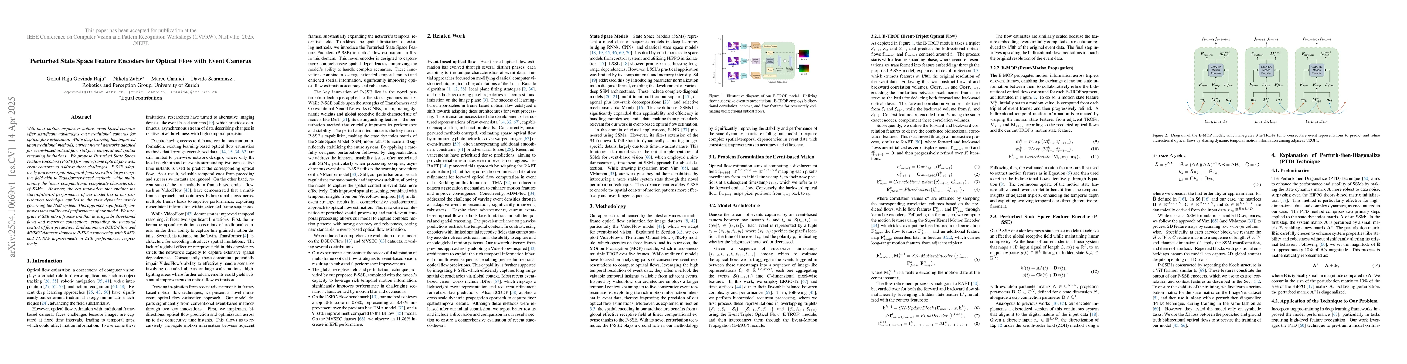 Thumbnail for Perturbed State Space Feature Encoders for Optical Flow with Event
  Cameras