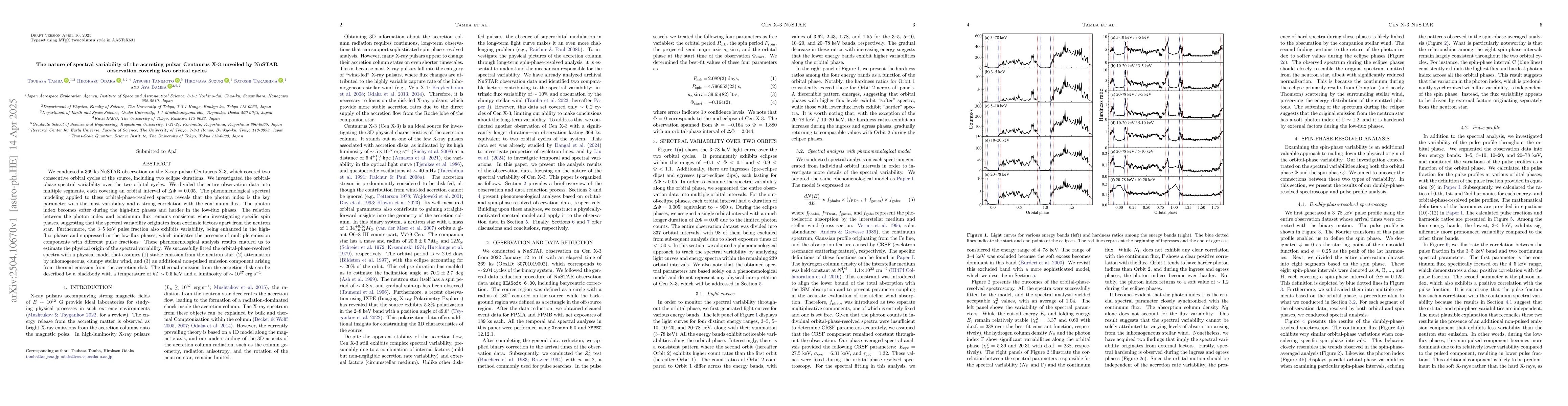Thumbnail for The nature of spectral variability of the accreting pulsar Centaurus X-3
  unveiled by NuSTAR observation covering two orbital cycles