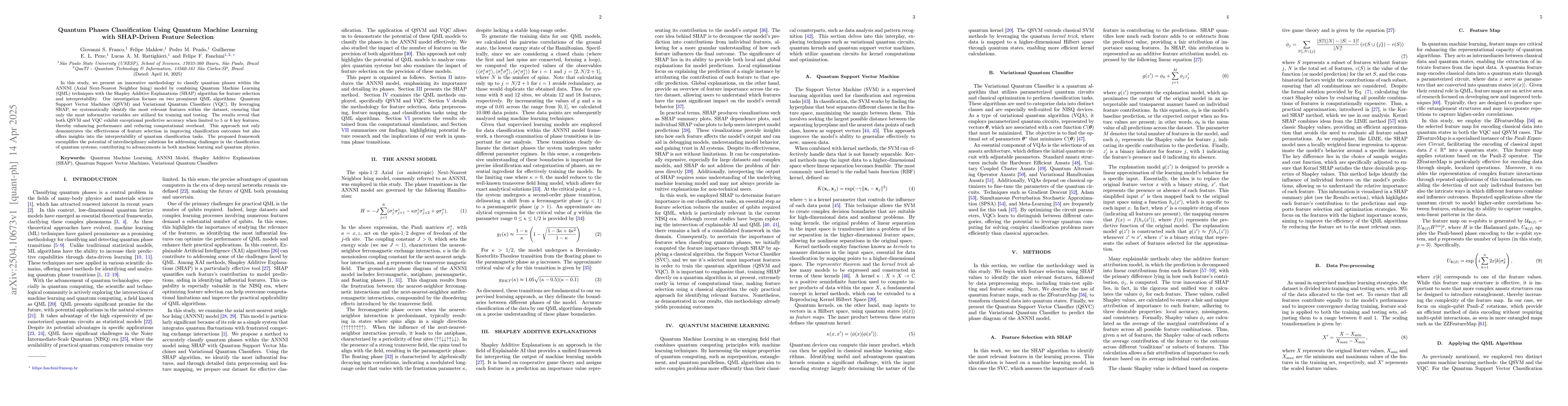 Thumbnail for Quantum Phases Classification Using Quantum Machine Learning with
  SHAP-Driven Feature Selection