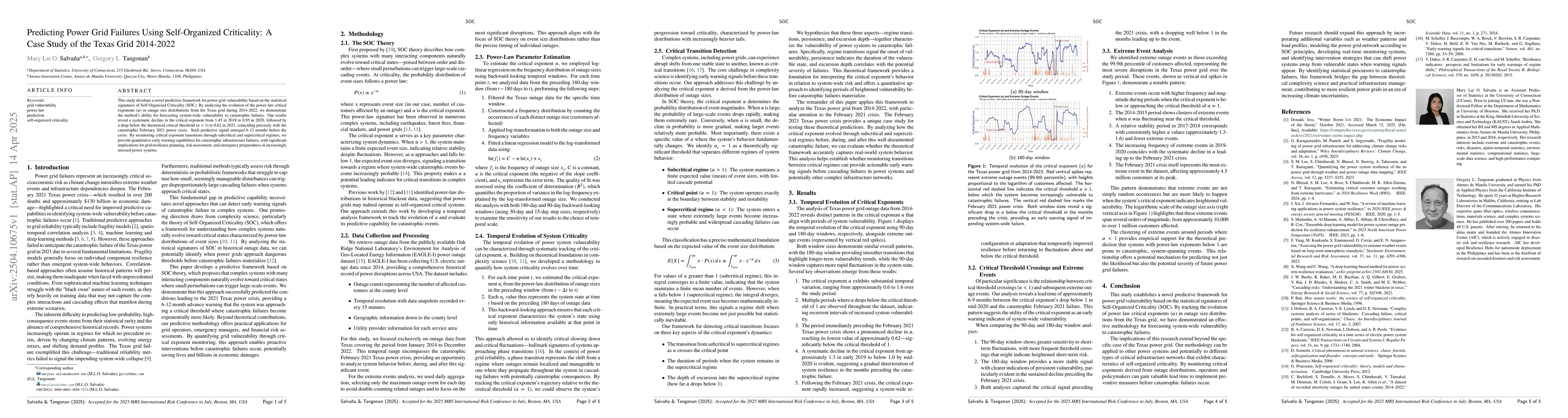 Thumbnail for Predicting Power Grid Failures Using Self-Organized Criticality: A Case
  Study of the Texas Grid 2014-2022