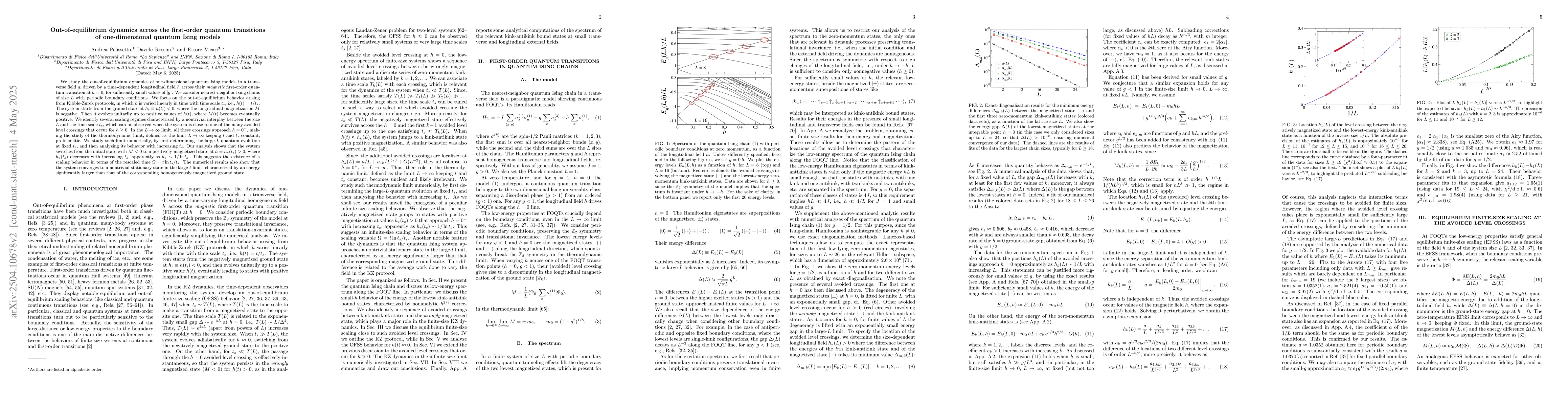 Thumbnail for Out-of-equilibrium dynamics across the first-order quantum transitions
  of one-dimensional quantum Ising models