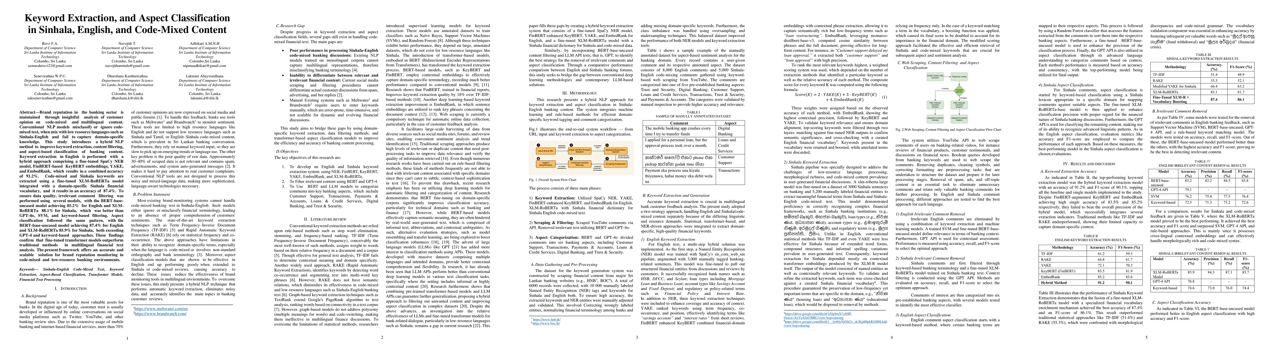 Thumbnail for Keyword Extraction, and Aspect Classification in Sinhala, English, and
  Code-Mixed Content
