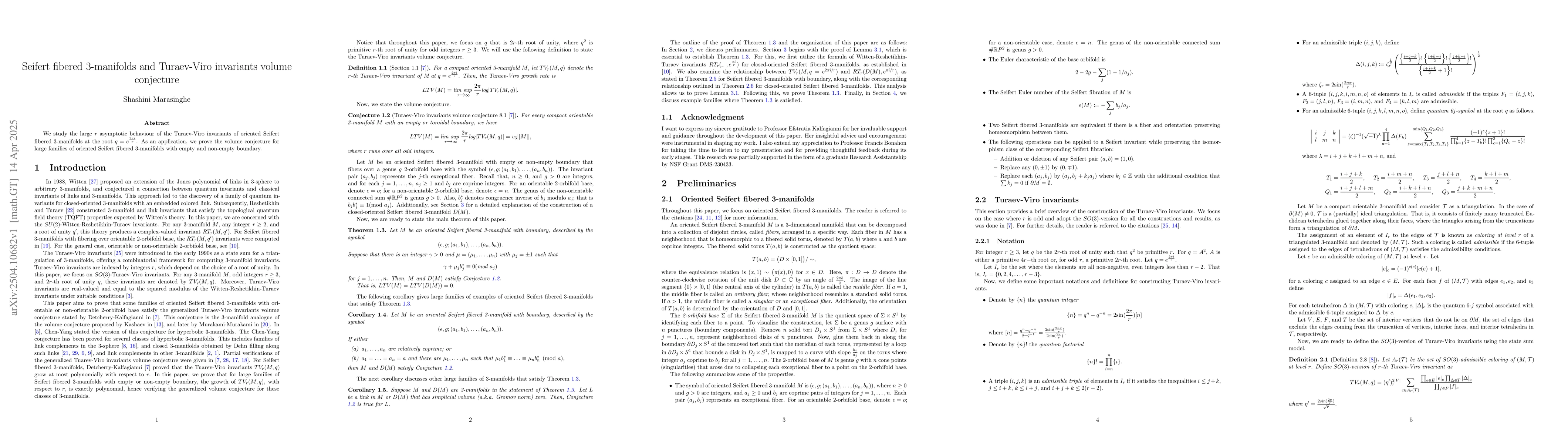 Thumbnail for Seifert fibered 3-manifolds and Turaev-Viro invariants volume conjecture