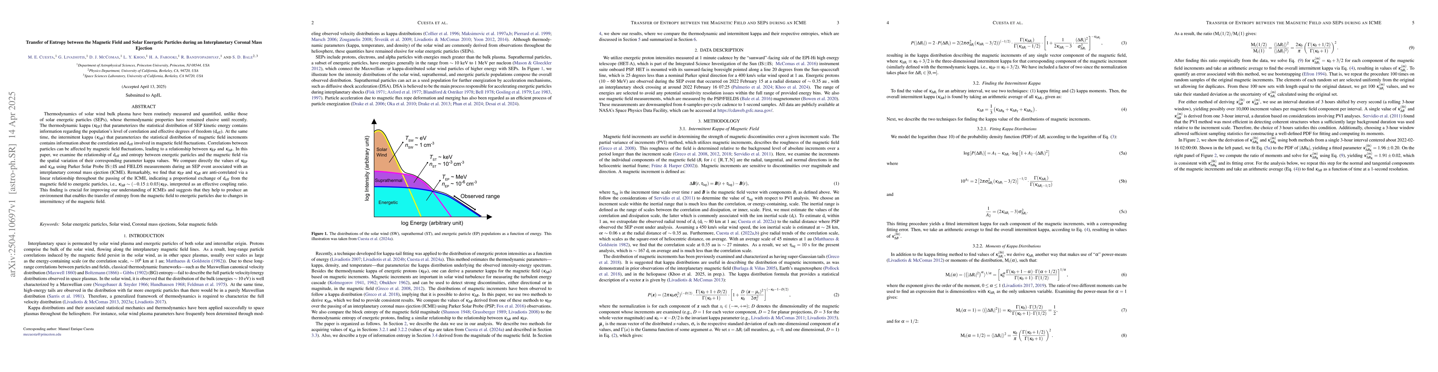 Thumbnail for Transfer of Entropy between the Magnetic Field and Solar Energetic
  Particles during an Interplanetary Coronal Mass Ejection