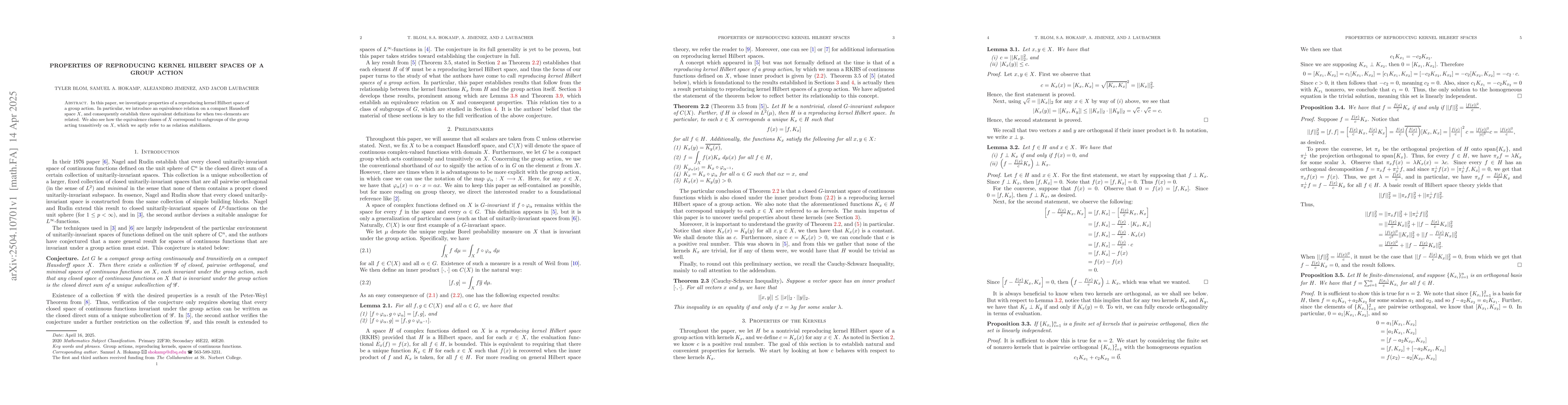 Thumbnail for Properties of reproducing kernel Hilbert spaces of a group action