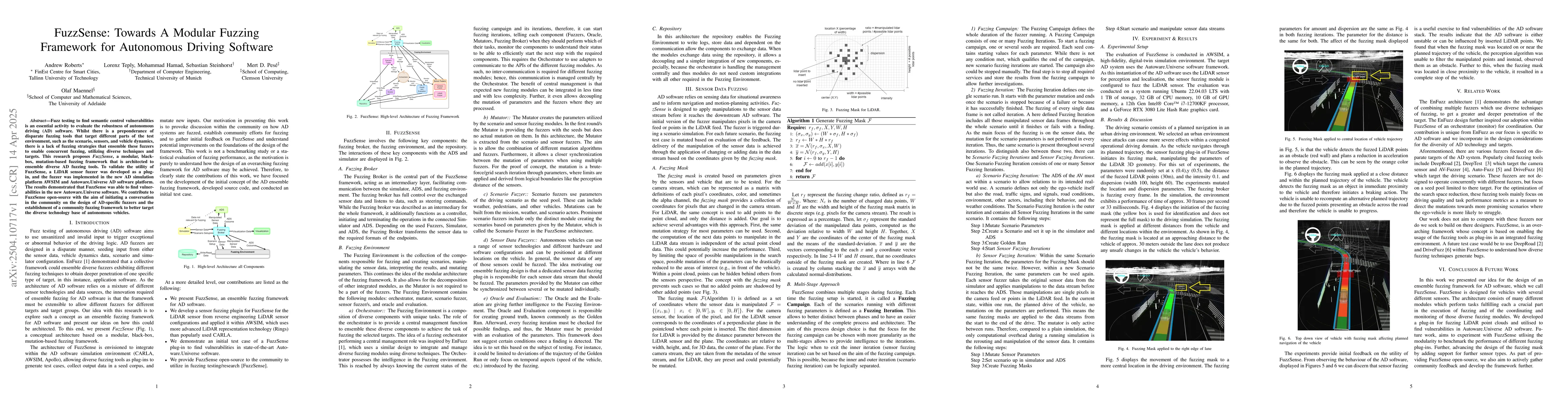 Thumbnail for FuzzSense: Towards A Modular Fuzzing Framework for Autonomous Driving
  Software