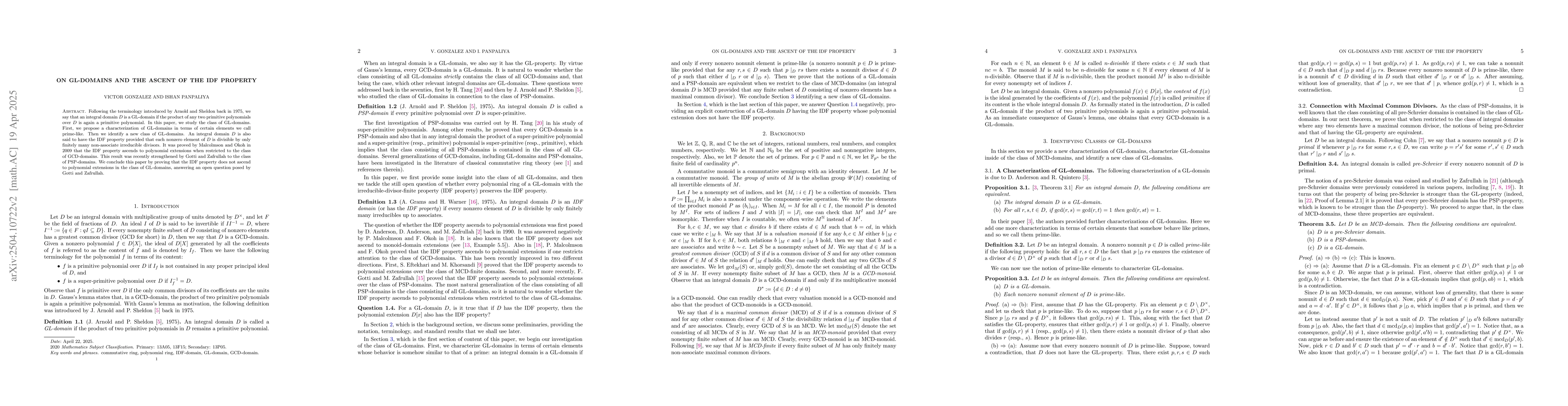 Thumbnail for On GL-domains and the ascent of the IDF property