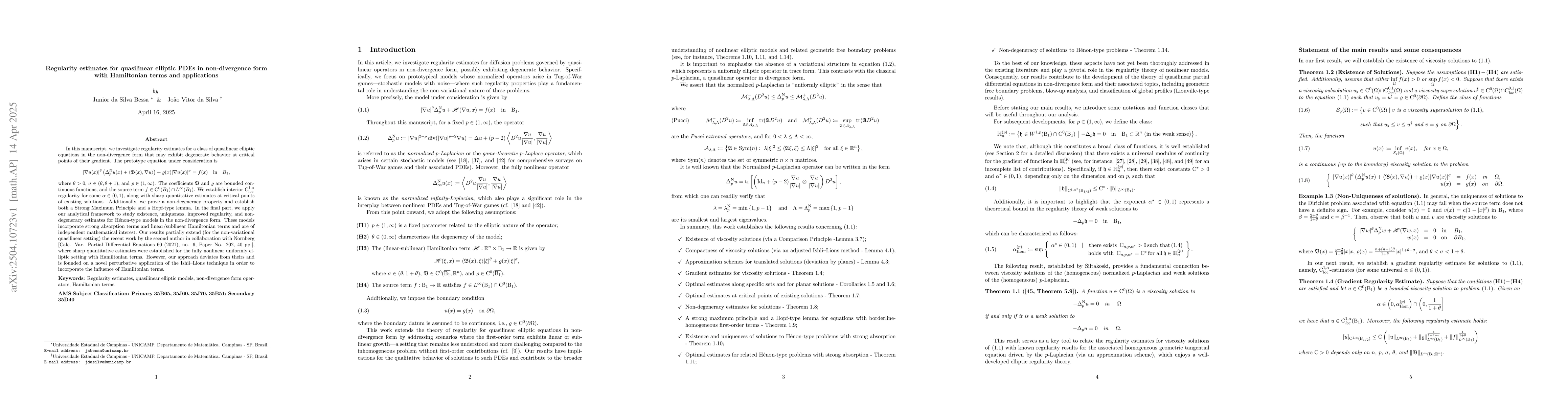 Thumbnail for Regularity estimates for quasilinear elliptic PDEs in non-divergence
  form with Hamiltonian terms and applications