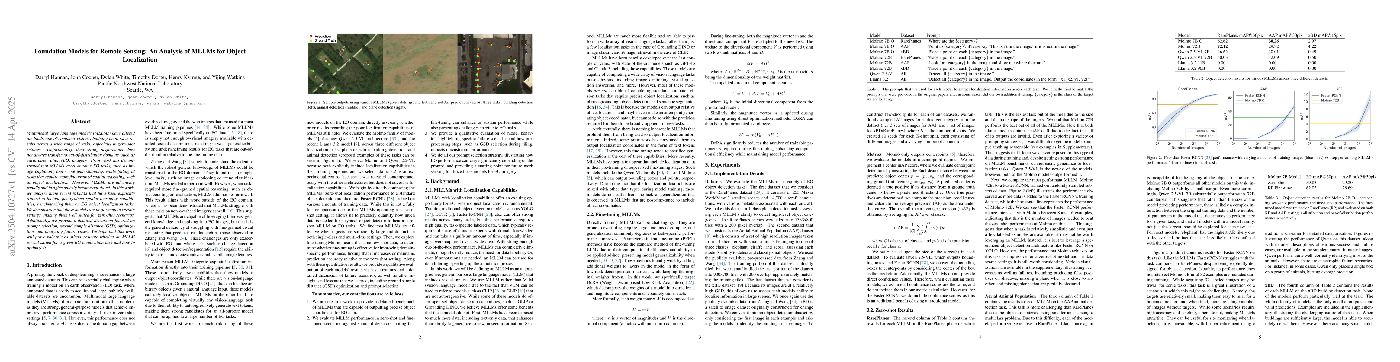 Thumbnail for Foundation Models for Remote Sensing: An Analysis of MLLMs for Object
  Localization