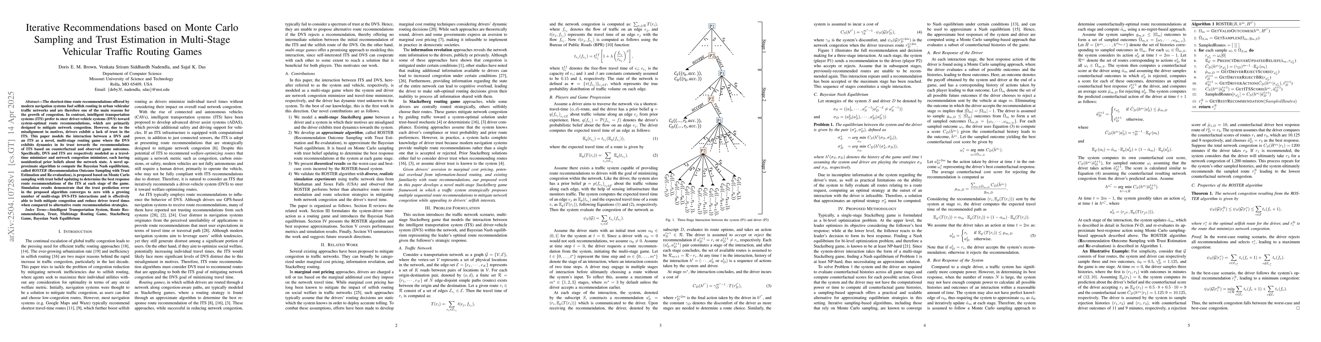 Thumbnail for Iterative Recommendations based on Monte Carlo Sampling and Trust
  Estimation in Multi-Stage Vehicular Traffic Routing Games