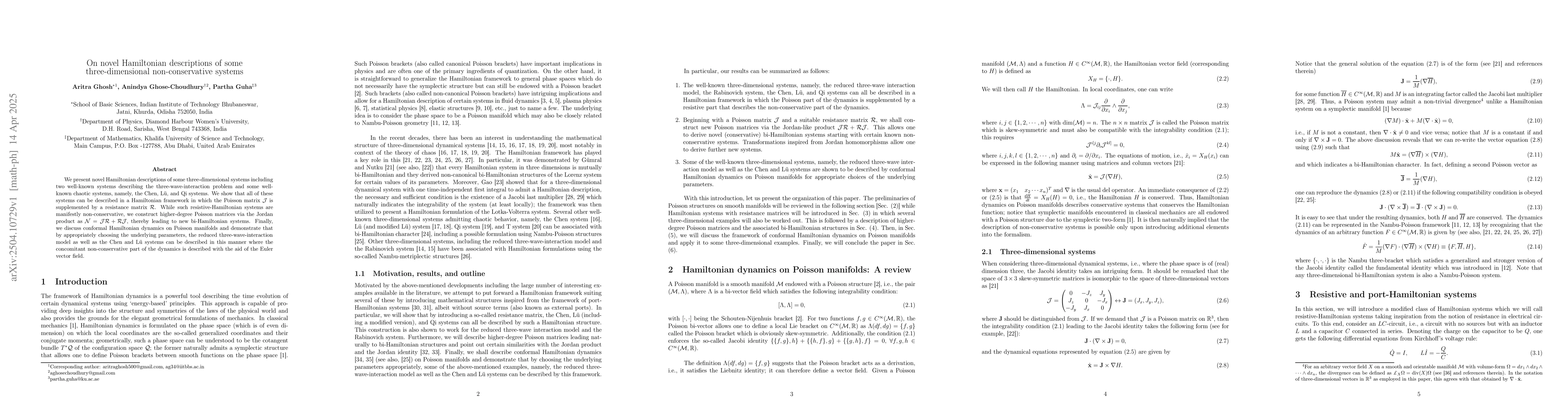 Thumbnail for On novel Hamiltonian descriptions of some three-dimensional
  non-conservative systems