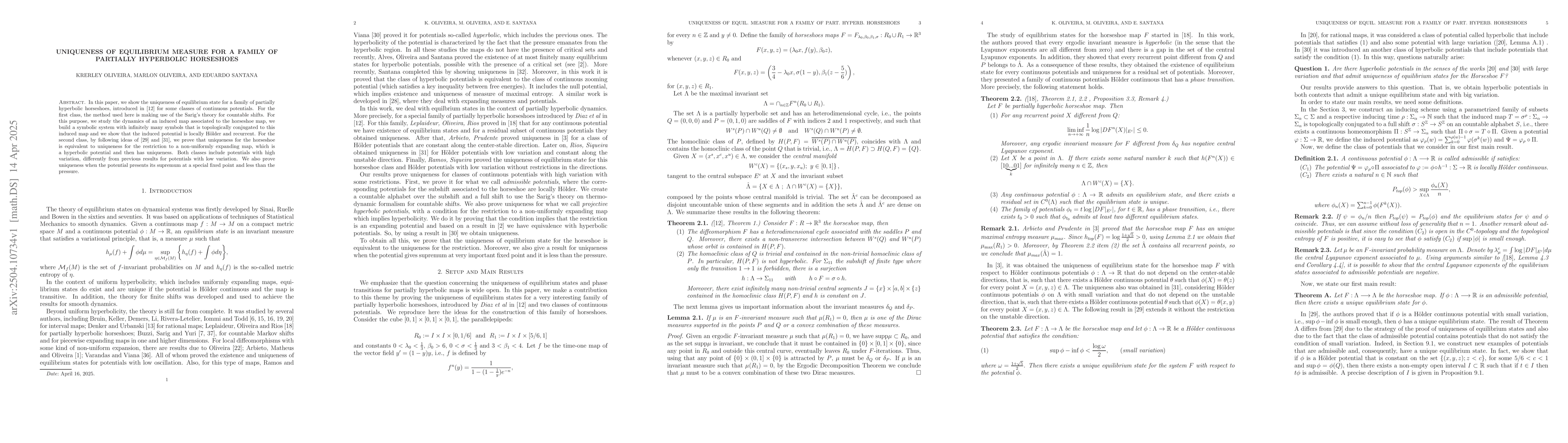 Thumbnail for Uniqueness of Equilibrium Measure for a Family of Partially Hyperbolic
  Horseshoes