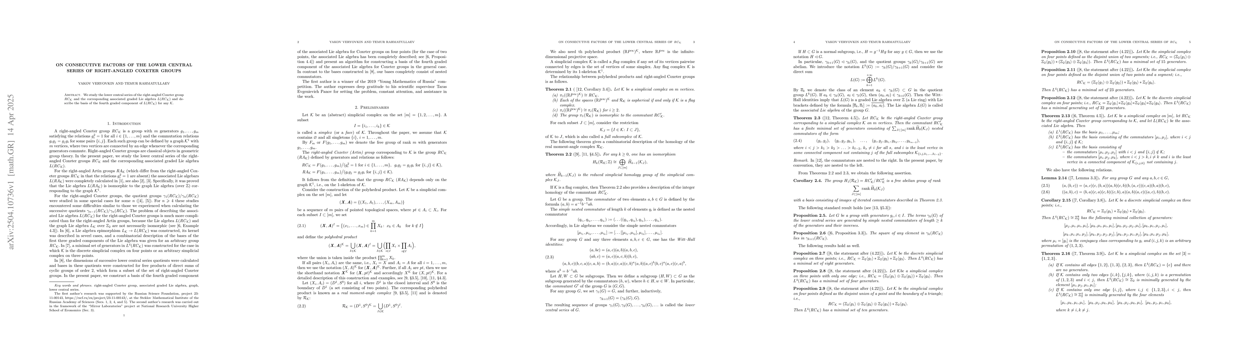 Thumbnail for On consecutive factors of the lower central series of right-angled
  Coxeter groups