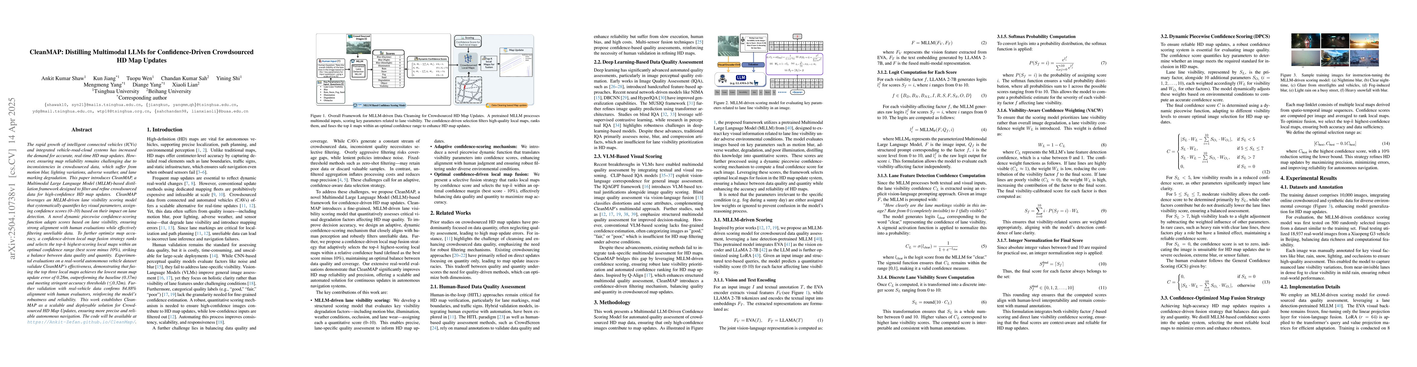Thumbnail for CleanMAP: Distilling Multimodal LLMs for Confidence-Driven Crowdsourced
  HD Map Updates