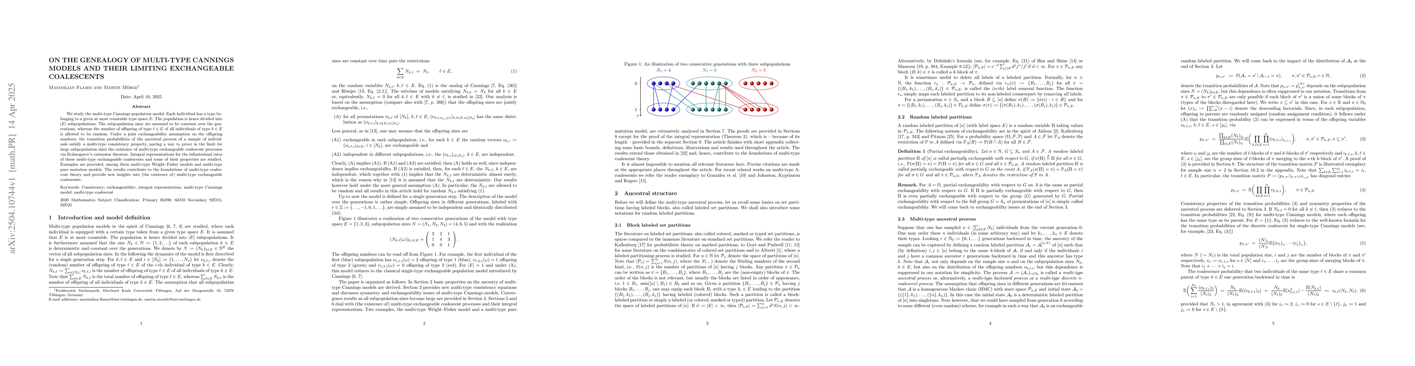 Thumbnail for On the genealogy of multi-type Cannings models and their limiting
  exchangeable coalescents