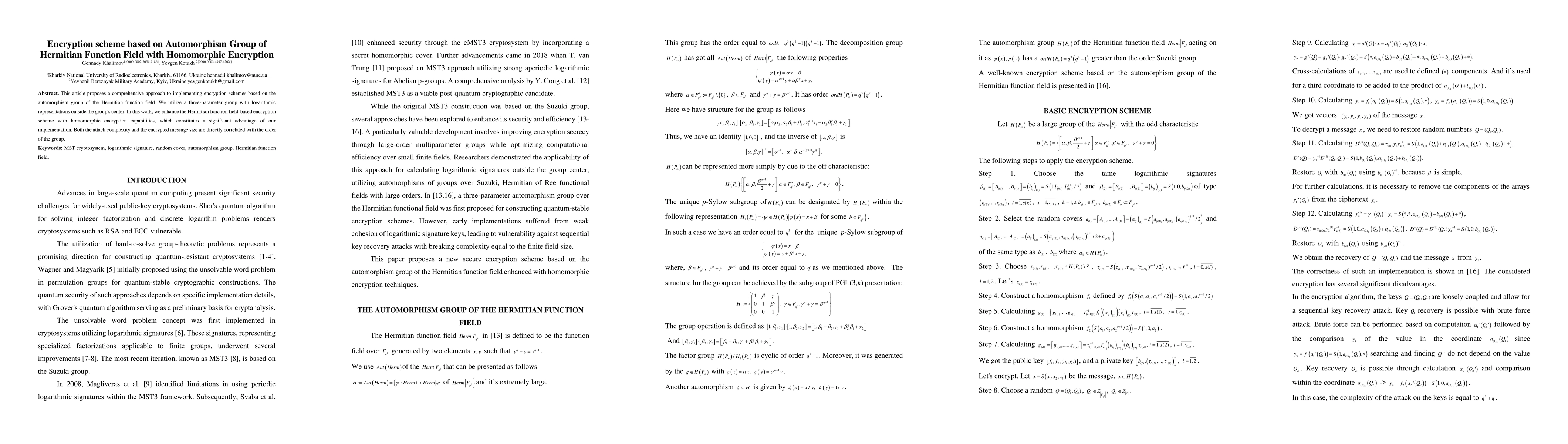 Thumbnail for Encryption scheme based on Automorphism Group of Hermitian Function
  Field with Homomorphic Encryption