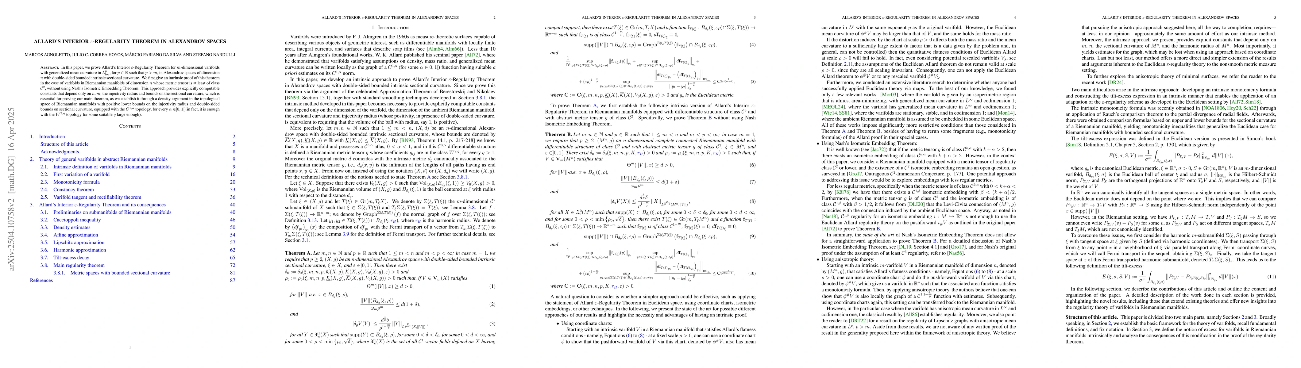 Thumbnail for Allard's interior $\varepsilon$-Regularity Theorem in Alexandrov spaces
