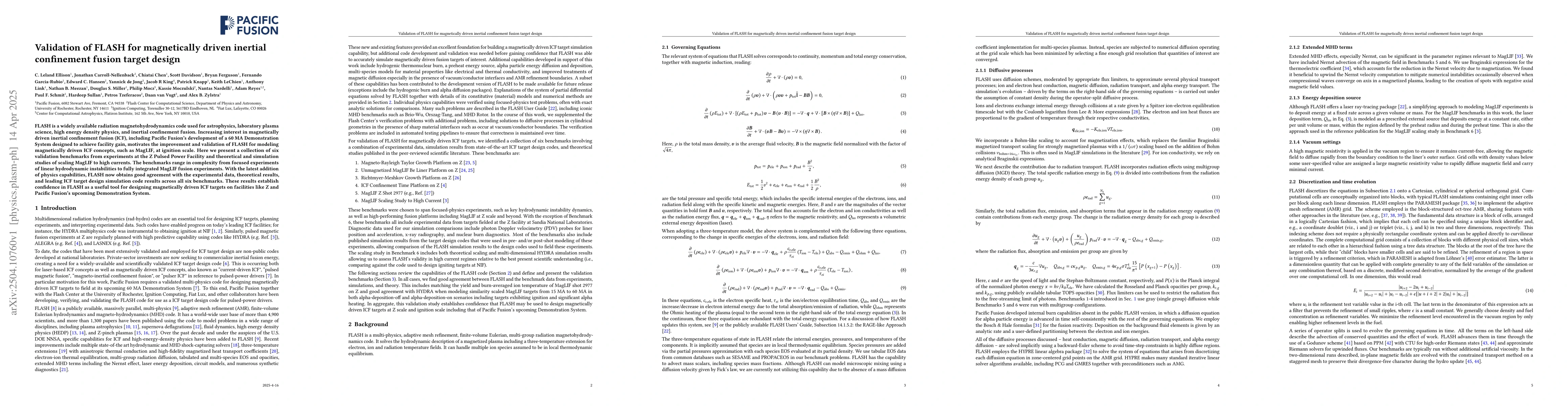 Thumbnail for Validation of FLASH for magnetically driven inertial confinement fusion
  target design