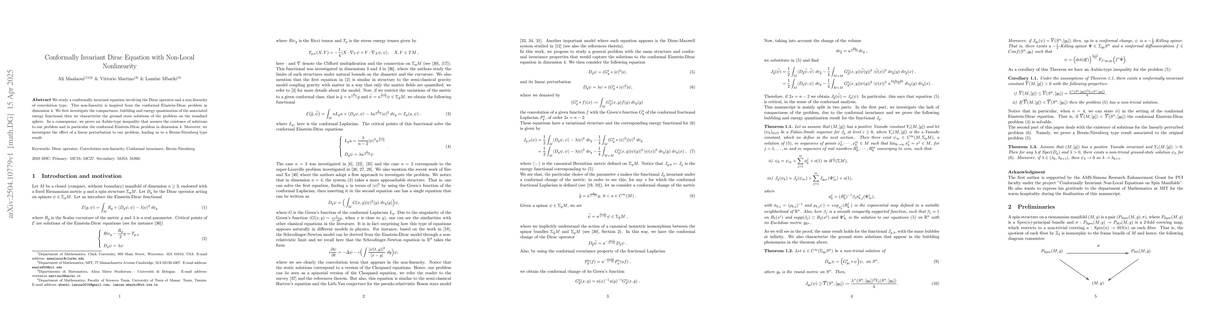 Thumbnail for Conformally Invariant Dirac Equation with Non-Local Nonlinearity