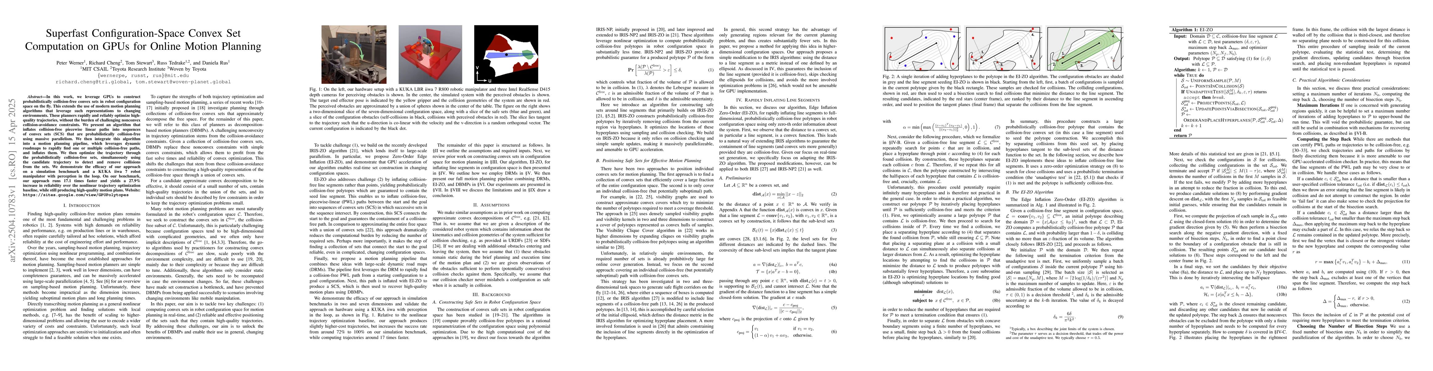 Thumbnail for Superfast Configuration-Space Convex Set Computation on GPUs for Online
  Motion Planning