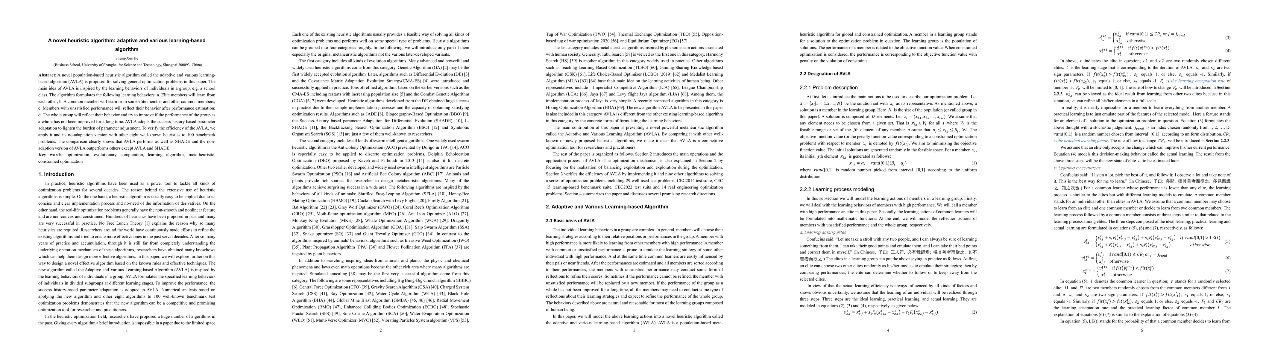 Thumbnail for A novel heuristic algorithm: adaptive and various learning-based
  algorithm