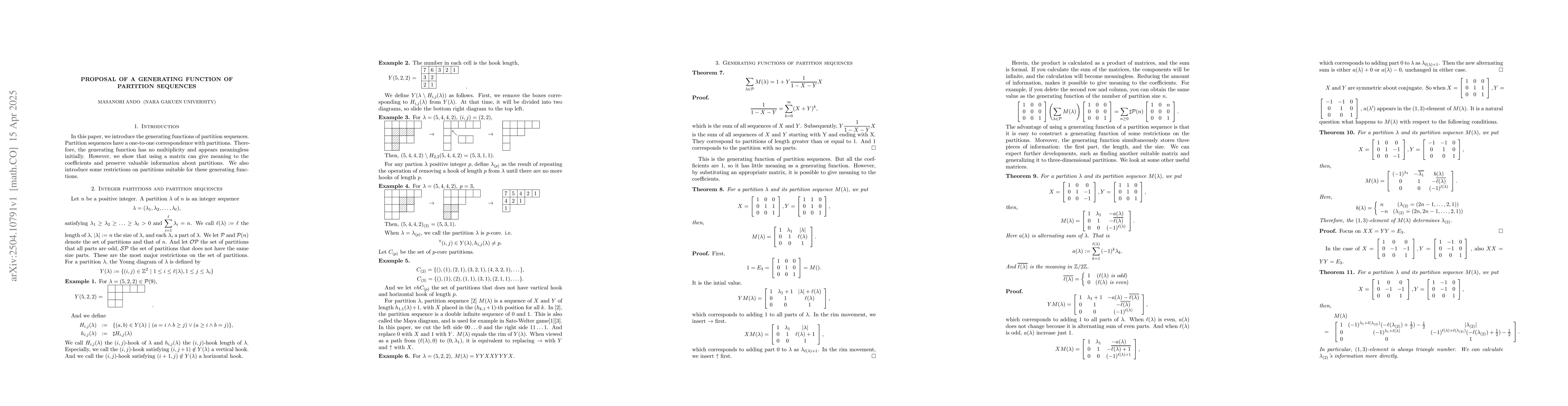 Thumbnail for Proposal of a generating function of partition sequences