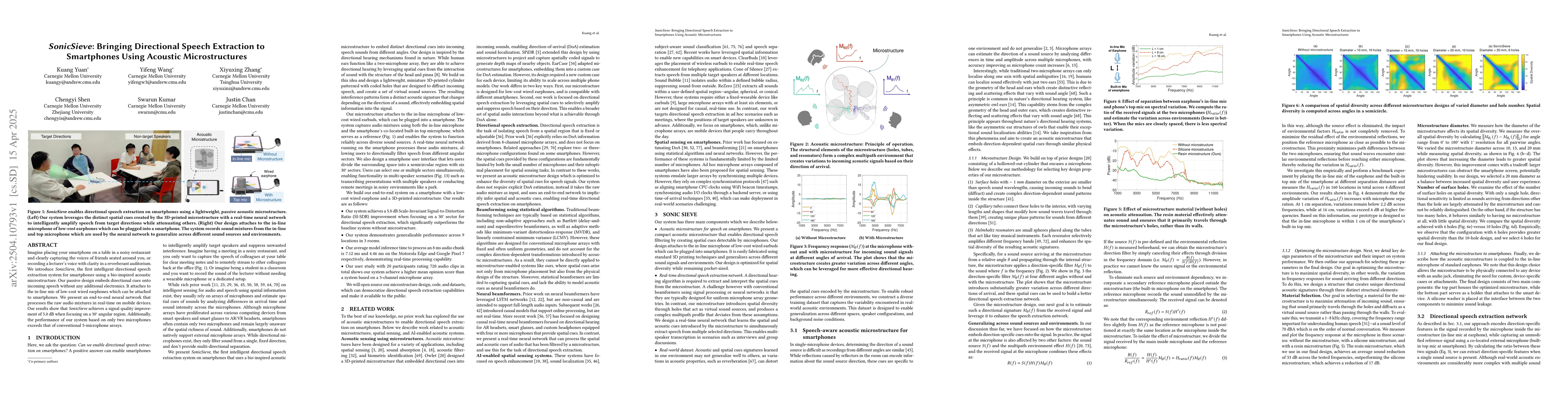 Thumbnail for SonicSieve: Bringing Directional Speech Extraction to Smartphones Using
  Acoustic Microstructures