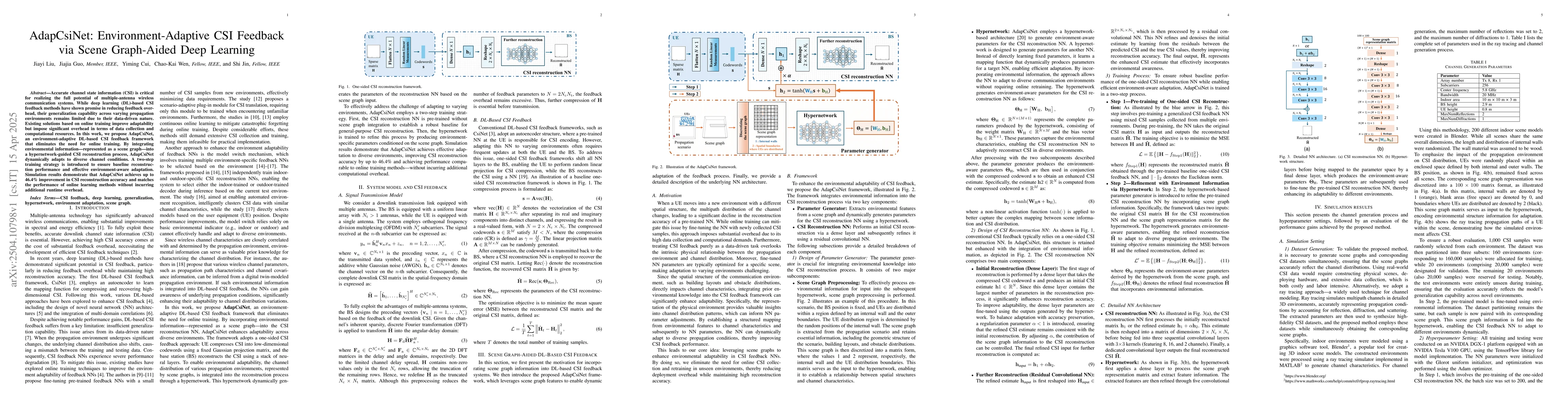 Thumbnail for AdapCsiNet: Environment-Adaptive CSI Feedback via Scene Graph-Aided Deep
  Learning