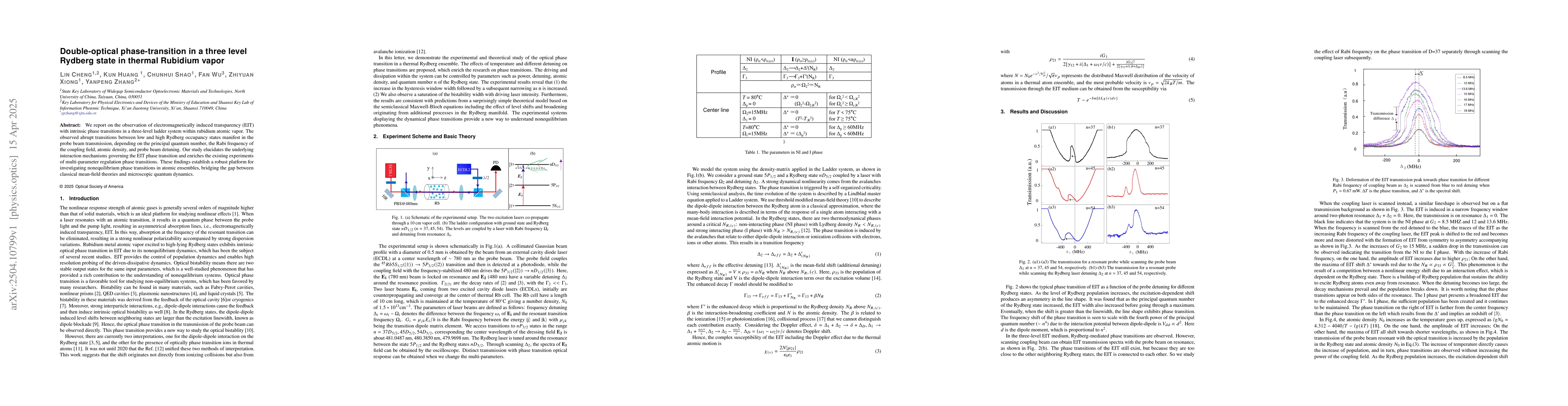 Thumbnail for Double-optical phase-transition in a three level Rydberg state in
  thermal Rubidium vapor
