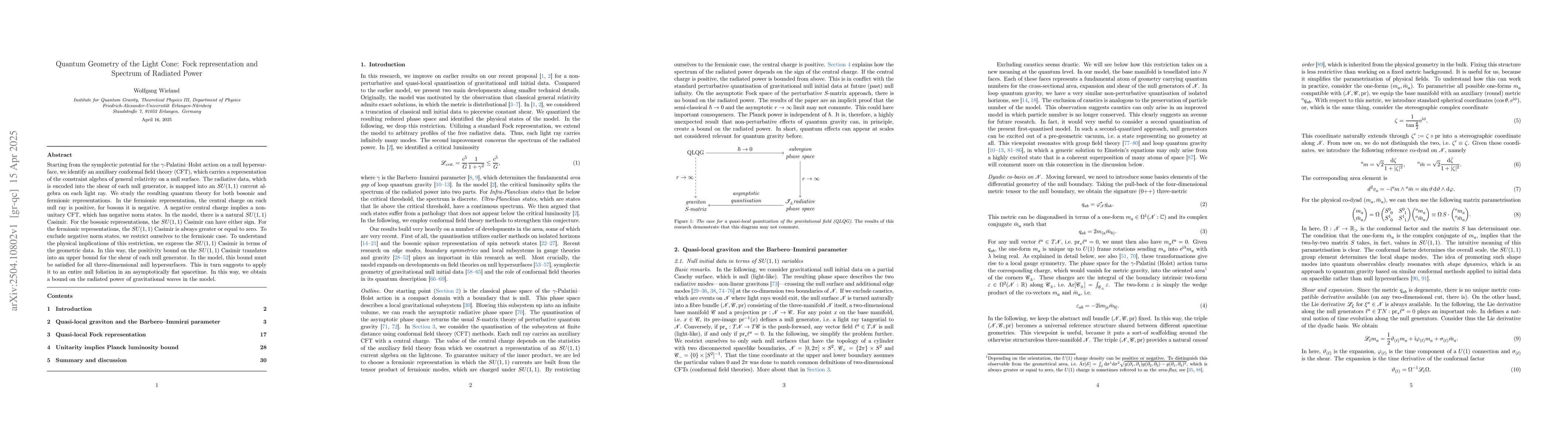 Thumbnail for Quantum Geometry of the Light Cone: Fock representation and Spectrum of
  Radiated Power