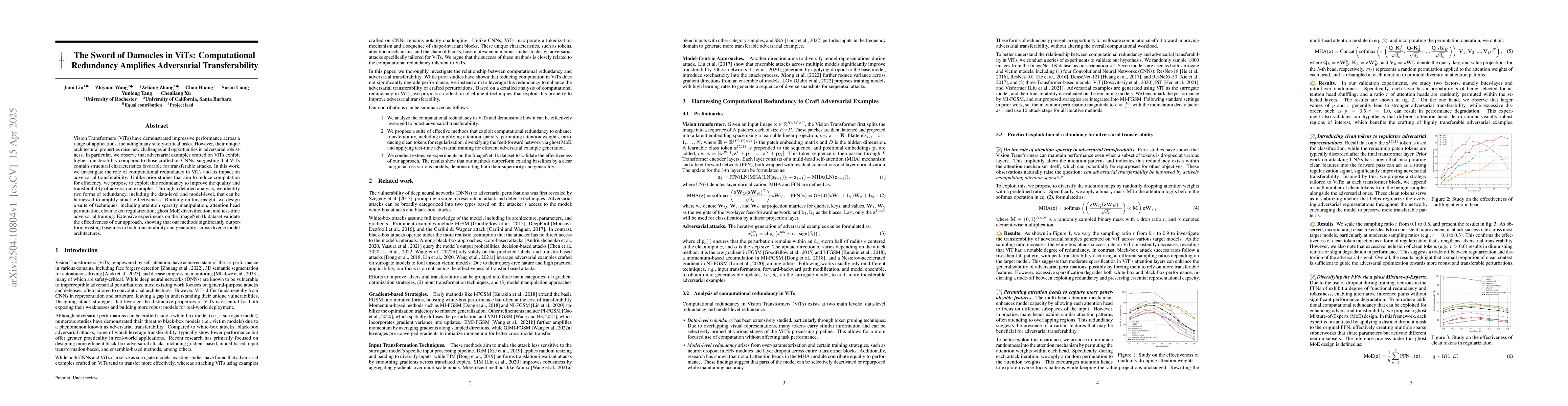 Thumbnail for The Sword of Damocles in ViTs: Computational Redundancy Amplifies
  Adversarial Transferability