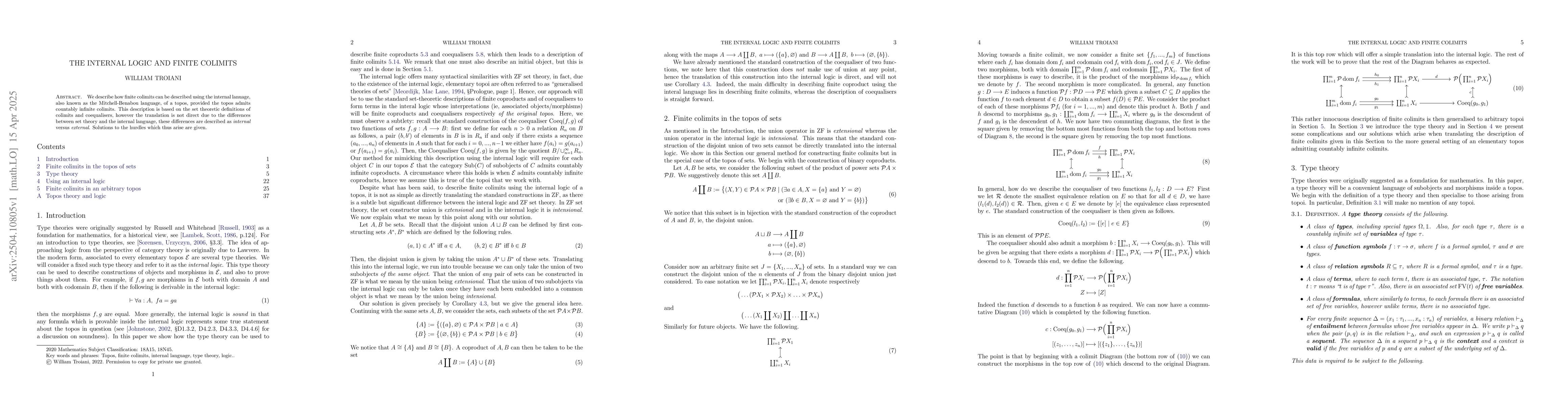 Thumbnail for The Internal Logic and Finite Colimits