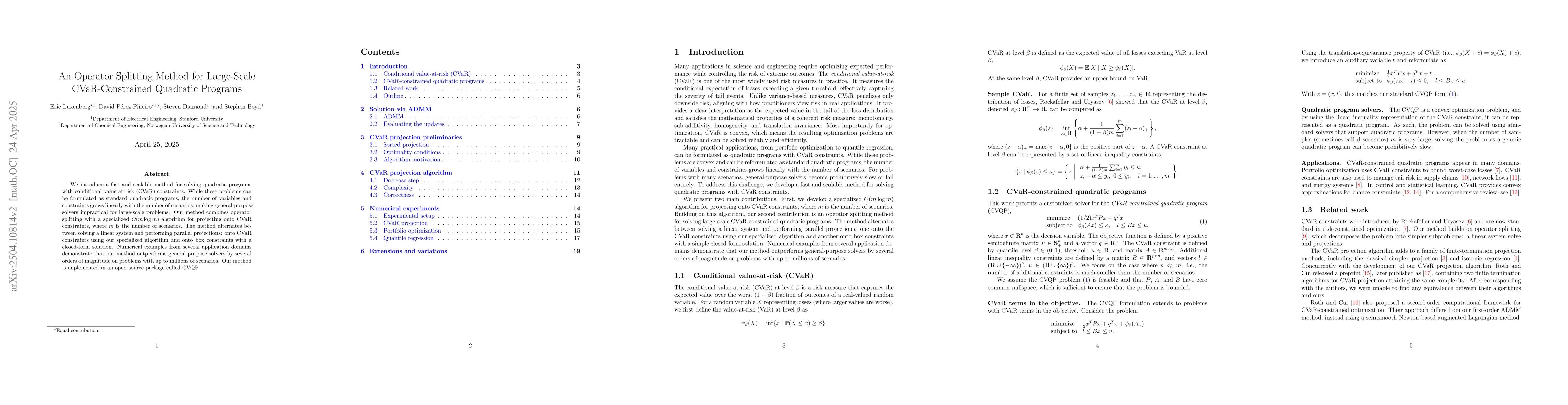 Thumbnail for An Operator Splitting Method for Large-Scale CVaR-Constrained Quadratic
  Programs