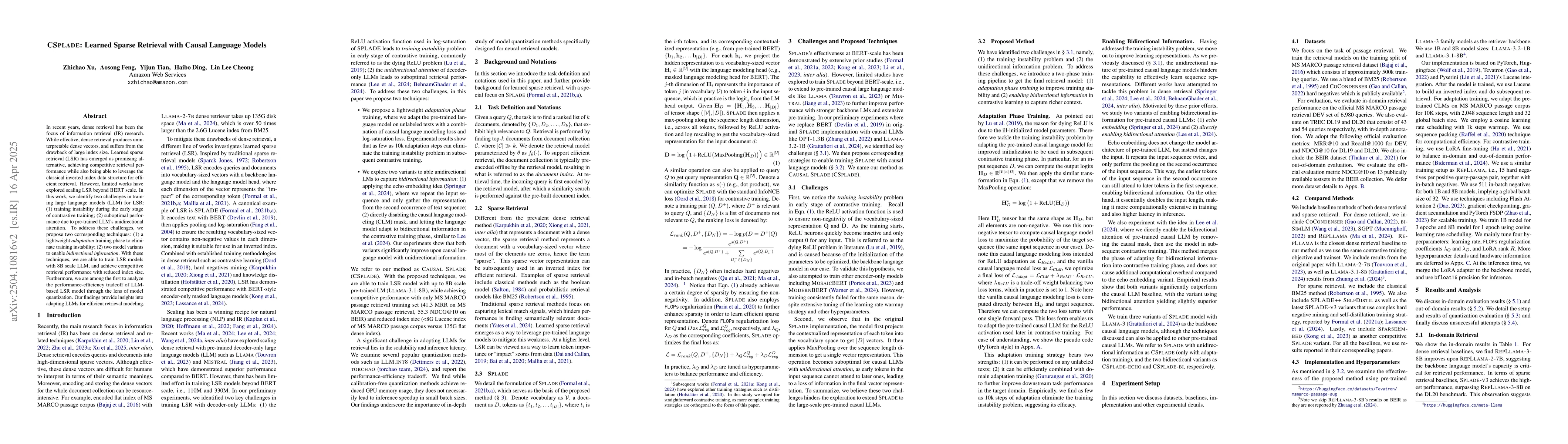 Thumbnail for CSPLADE: Learned Sparse Retrieval with Causal Language Models