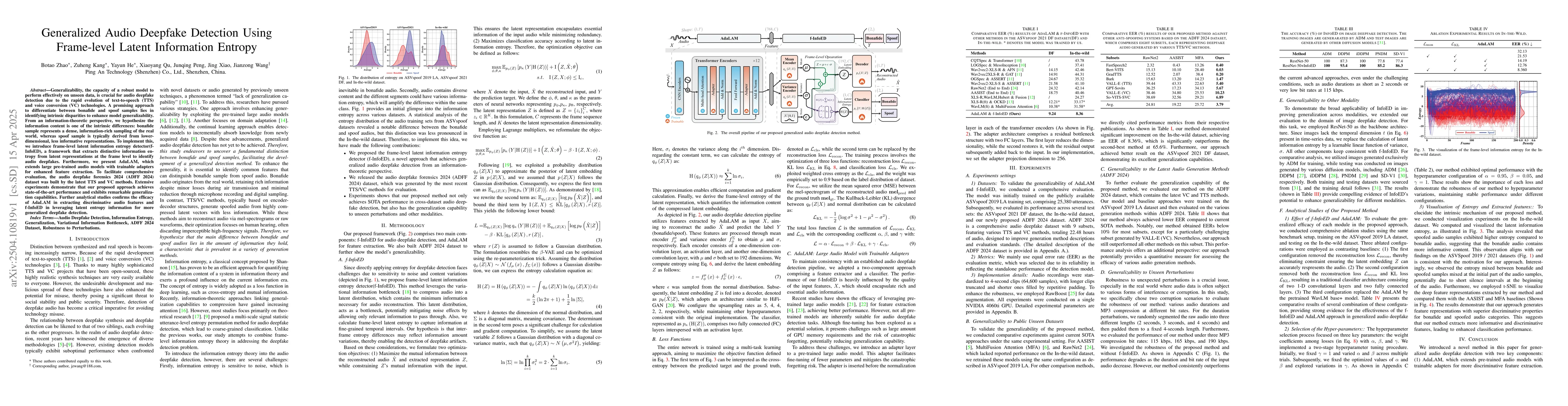 Thumbnail for Generalized Audio Deepfake Detection Using Frame-level Latent
  Information Entropy
