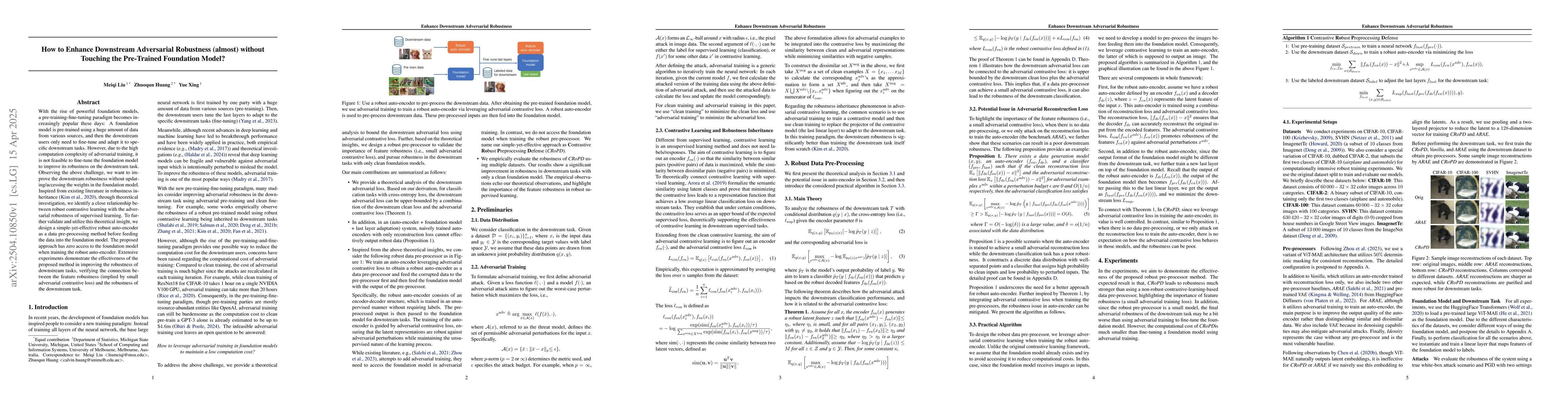 Thumbnail for How to Enhance Downstream Adversarial Robustness (almost) without
  Touching the Pre-Trained Foundation Model?