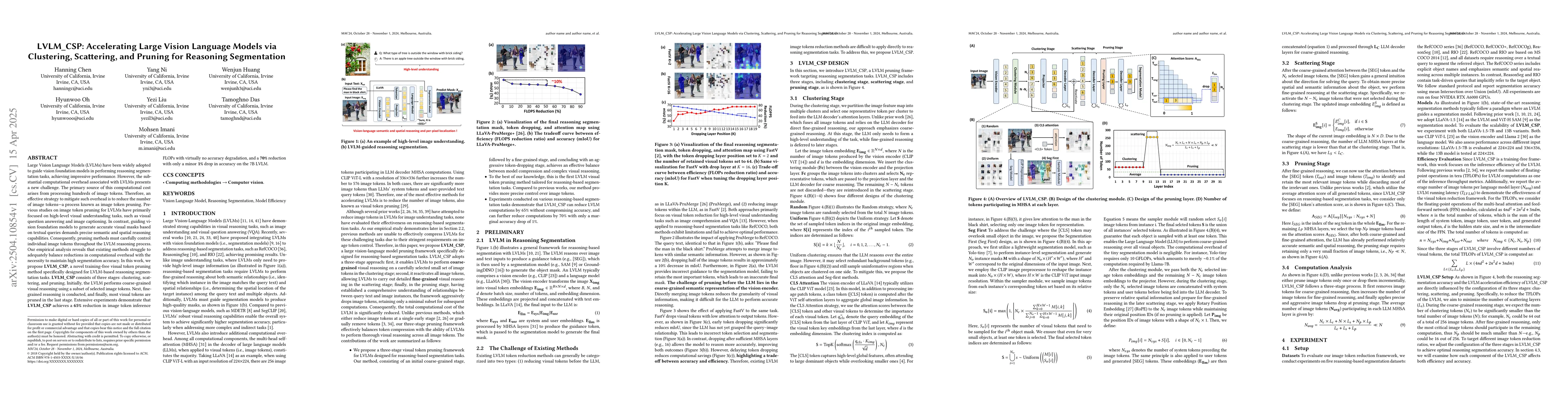 Thumbnail for LVLM_CSP: Accelerating Large Vision Language Models via Clustering,
  Scattering, and Pruning for Reasoning Segmentation