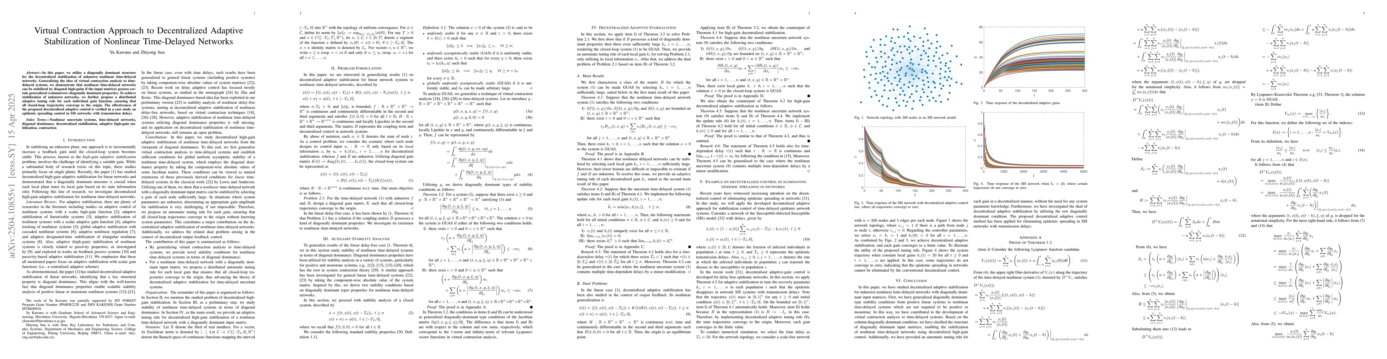 Thumbnail for Virtual Contraction Approach to Decentralized Adaptive Stabilization of
  Nonlinear Time-Delayed Networks