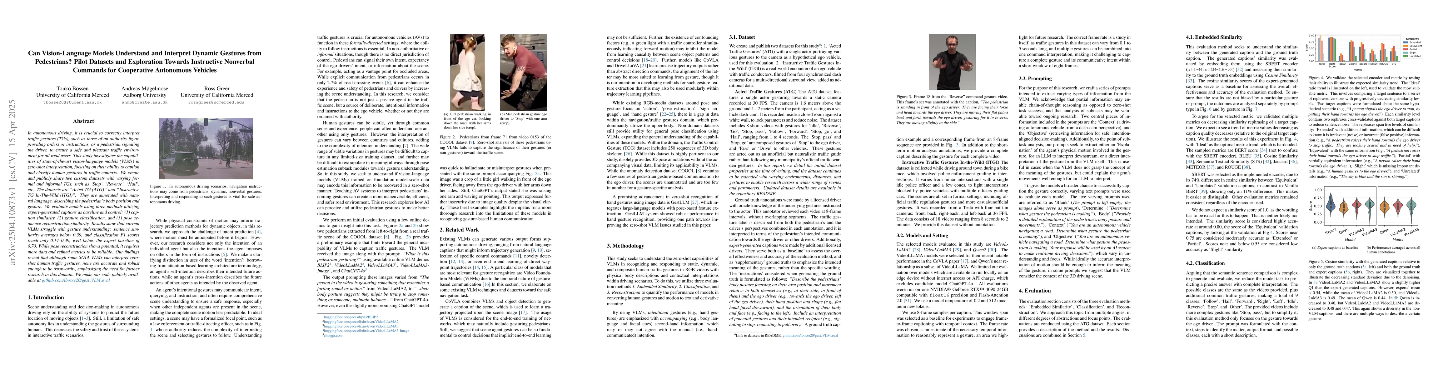 Thumbnail for Can Vision-Language Models Understand and Interpret Dynamic Gestures
  from Pedestrians? Pilot Datasets and Exploration Towards Instructive
  Nonverbal Commands for Cooperative Autonomous Vehicles