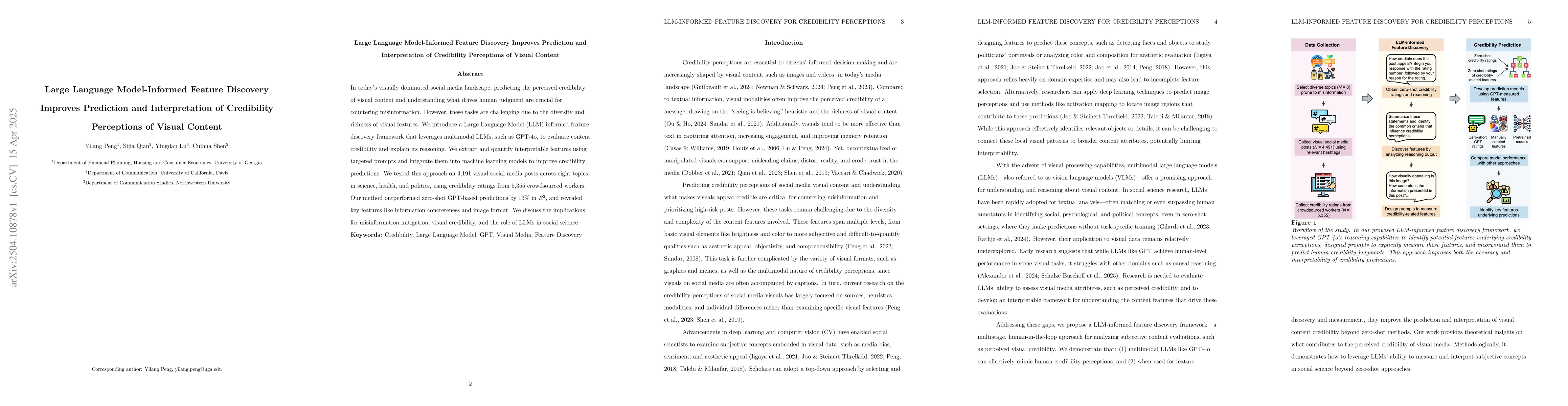 Thumbnail for Large Language Model-Informed Feature Discovery Improves Prediction and
  Interpretation of Credibility Perceptions of Visual Content