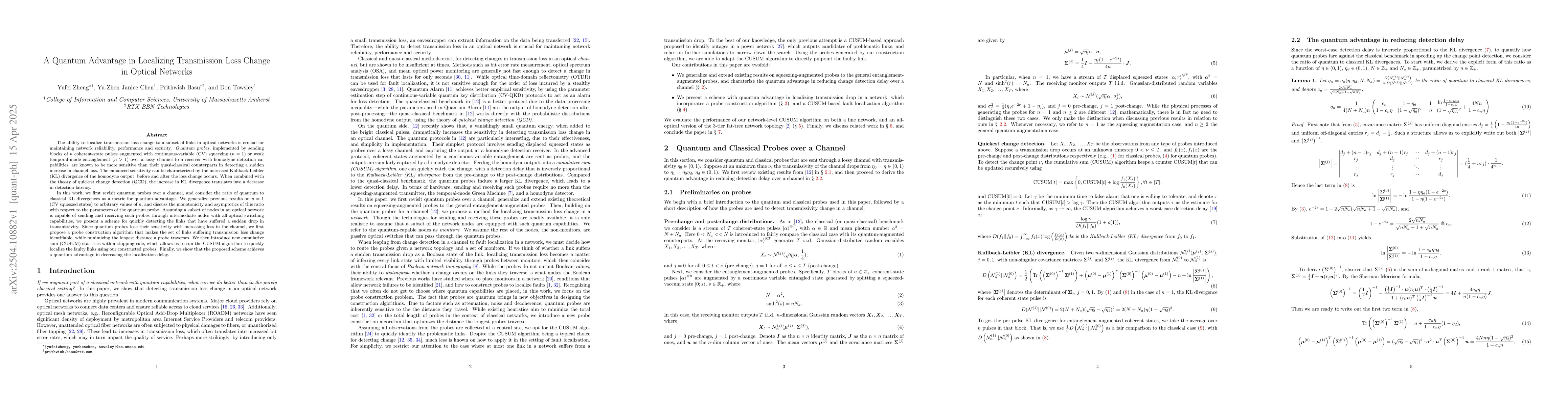Thumbnail for A Quantum Advantage in Localizing Transmission Loss Change in Optical
  Networks