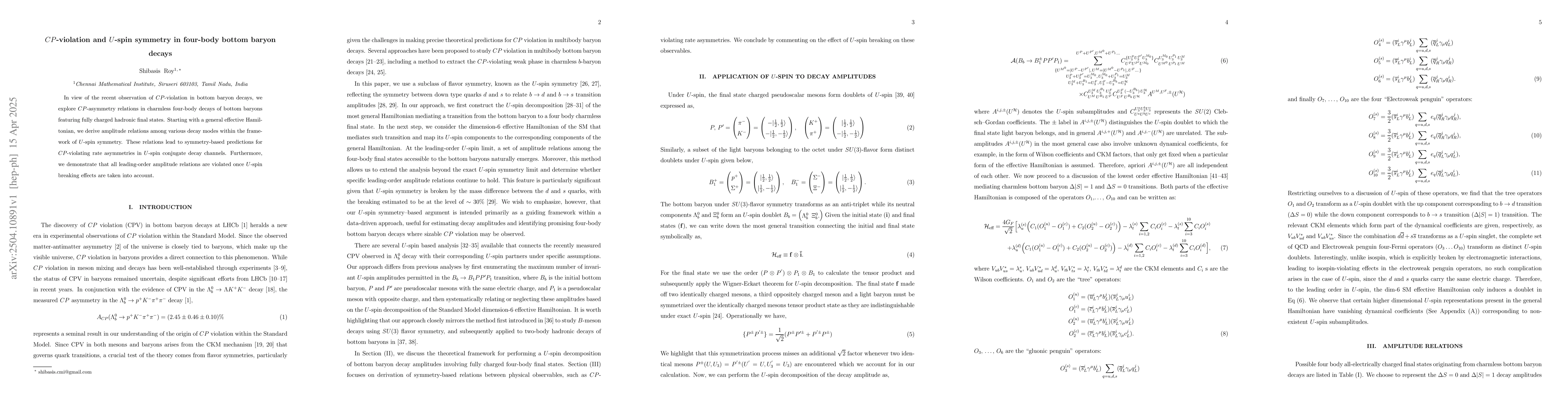 Thumbnail for $CP$-violation and $U$-spin symmetry in four-body bottom baryon decays