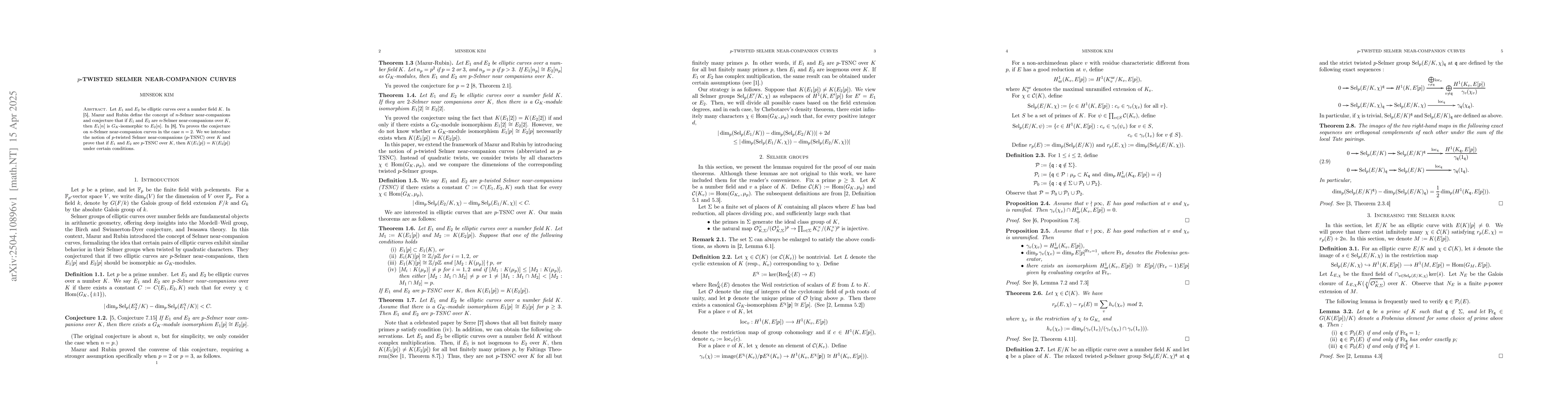 Thumbnail for $p$-twisted Selmer near-companion curves