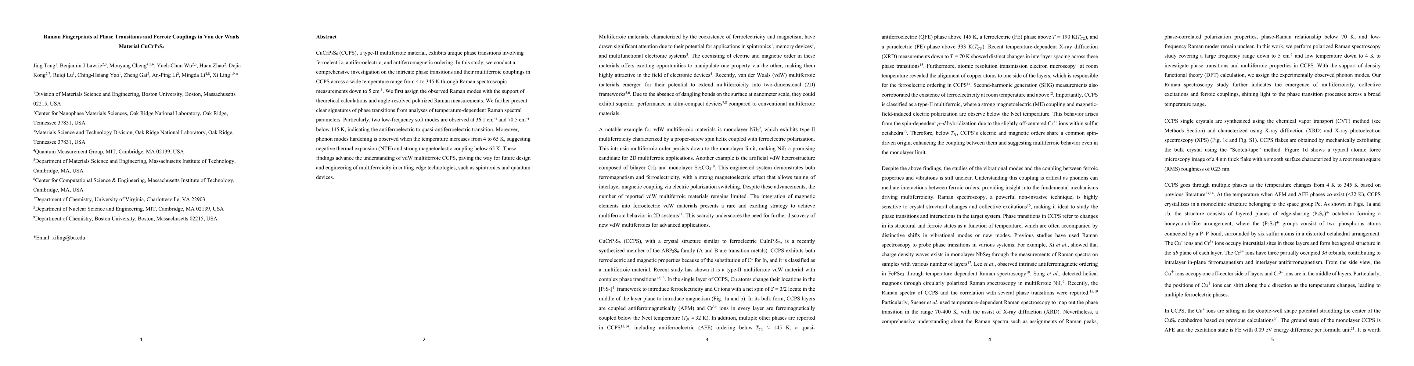 Thumbnail for Raman Fingerprints of Phase Transitions and Ferroic Couplings in Van der
  Waals Material CuCrP$_2$S$_6$